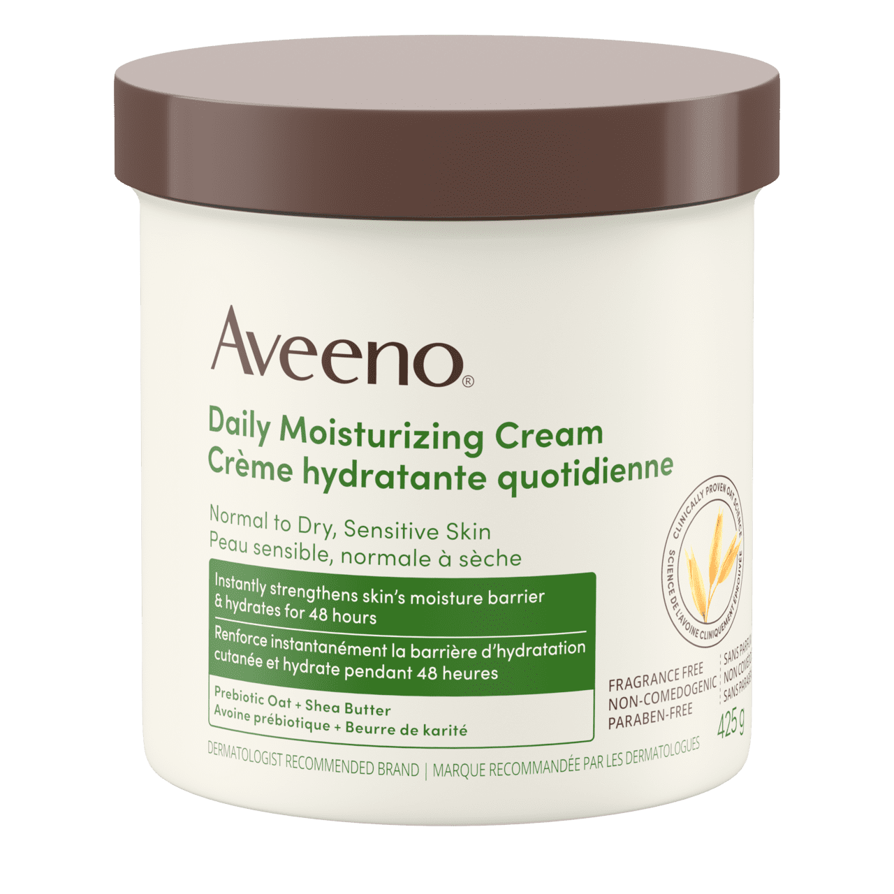 The front shot of AVEENO® Daily Moisturizing Cream for Dry & Sensitive Skin, jar, 425g