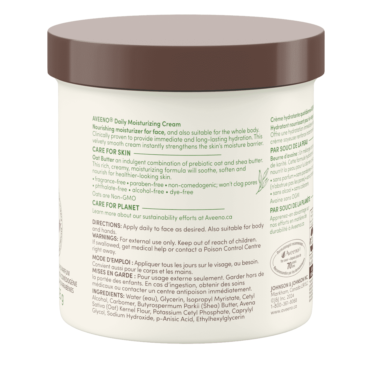 The back shot of AVEENO® Daily Moisturizing Cream for Dry & Sensitive Skin, jar, 425g